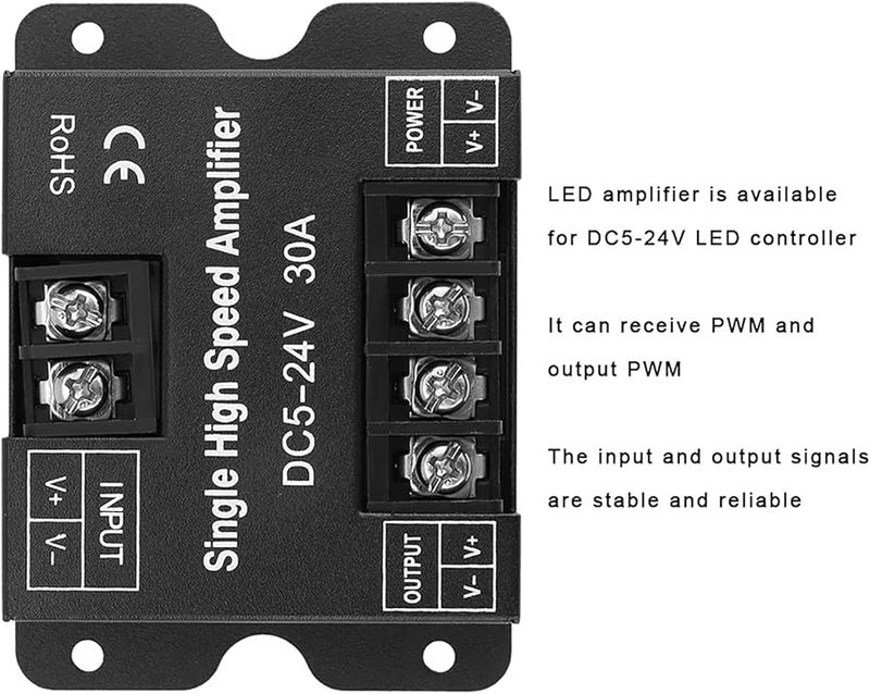DC5 24V 30A مضخم إشارة LED أحادي اللون PWM لشريط LED مع إدخال وإخراج مستقر من المعدن - Image 4